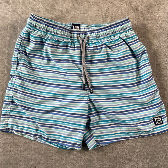 Tom & Teddy Other - Tom & Teddy Swim Trunks Mens S Blue Stripped‎ Quick Dry Lined Beach Resort